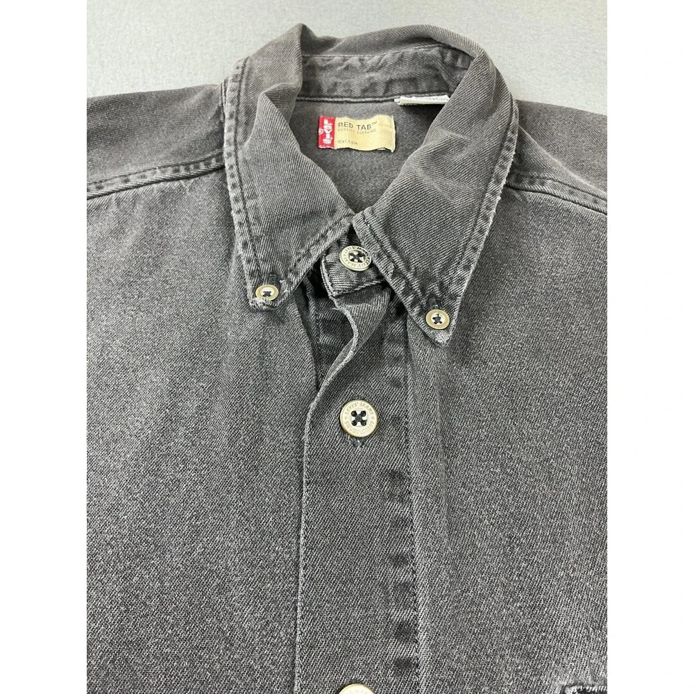 Vintage Levis Shirt‎ Mens Medium Gray Denim Long Sleeve Button Down Heavy Y2K